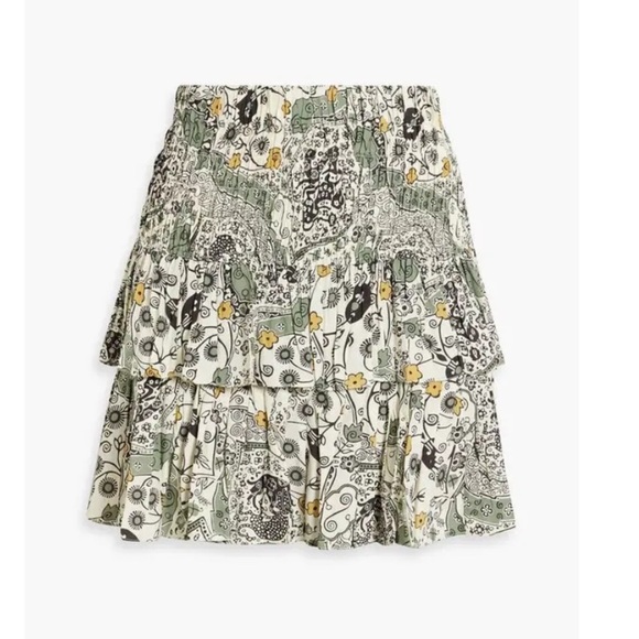 NWT ISABEL MARANT ETOILE CORDELIA ECRU & ALMOND PRINTED RUFFLE MINI SKIRT 4 - Picture 7 of 9
